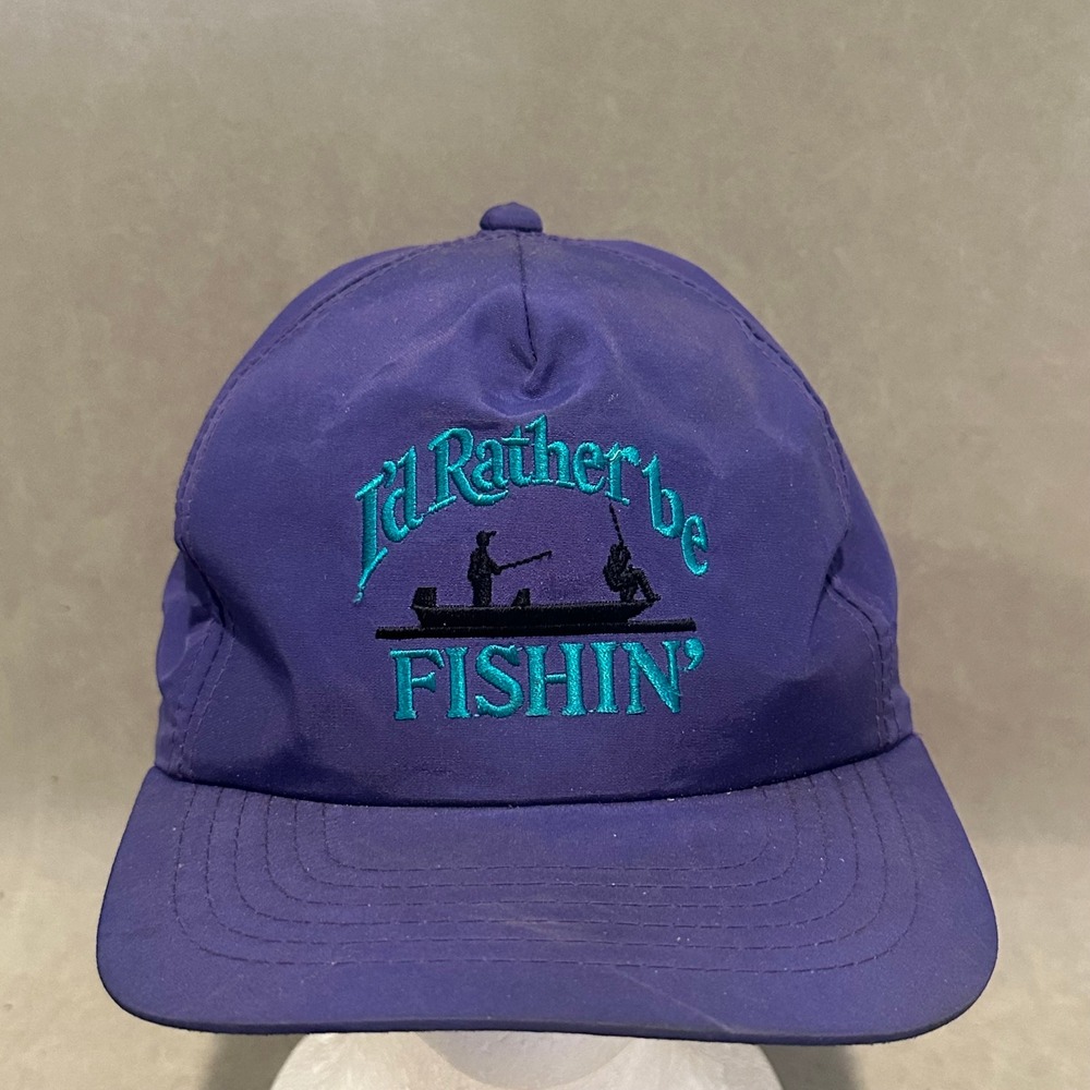 Vintage Young An I'd Rather Be Fishin' Snapback Hat Purple Fishing Trucker Cap